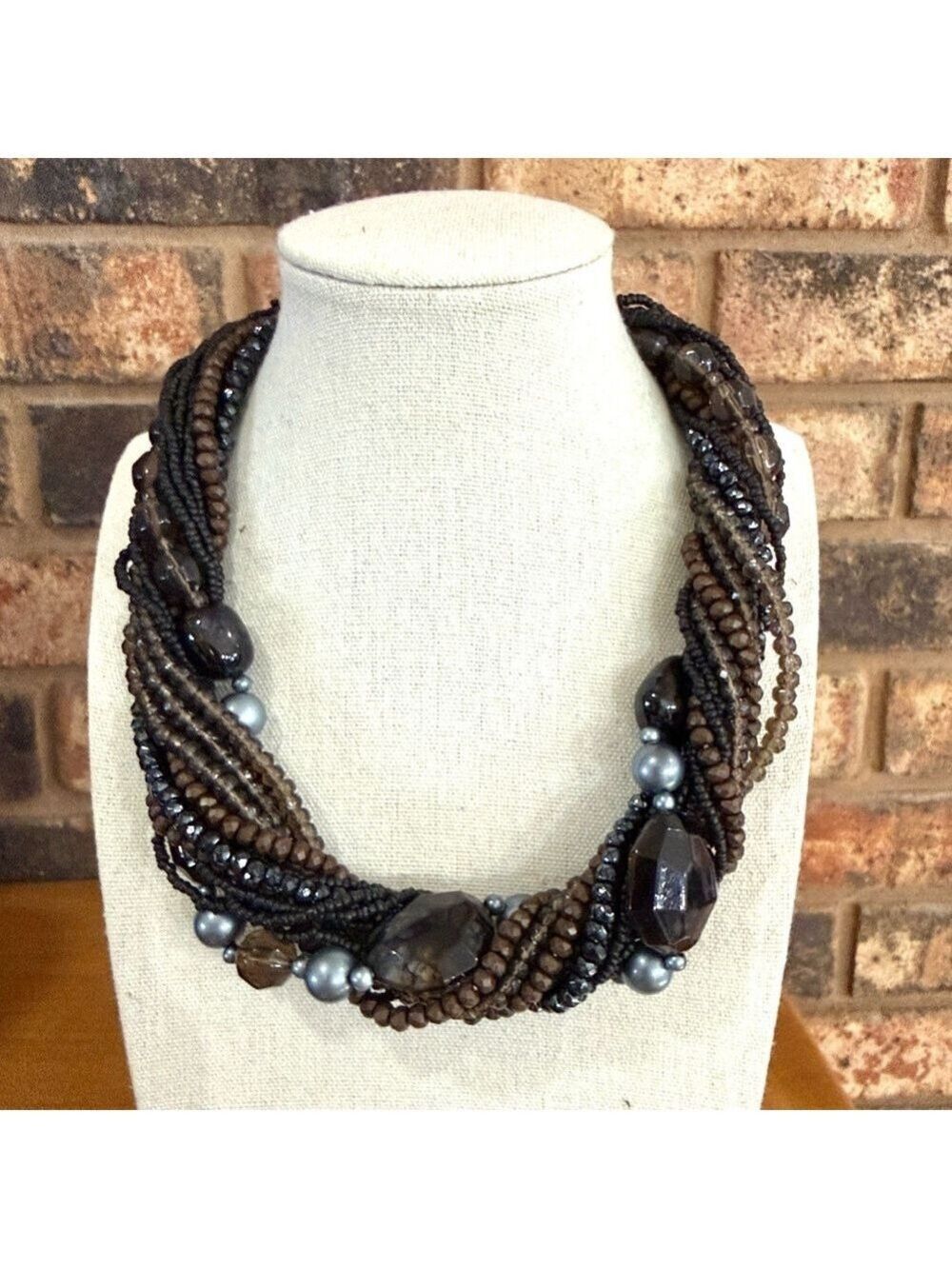 Premier Designs Natural Beauty Multi Strand Necklace 17" - 21" Browns & Grays
